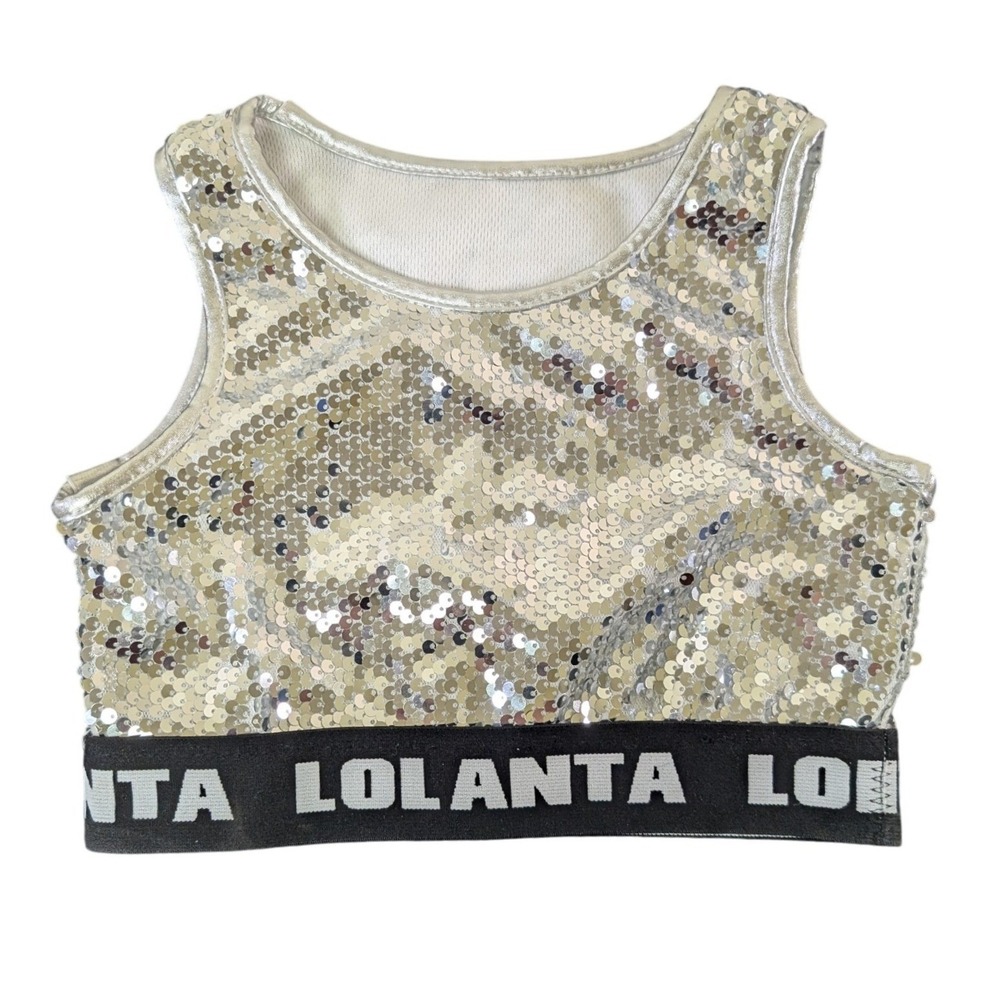 Lolanta Size 130cm Girls Silver Sequin Crop Top 1pc Hip Hop Dance Costume